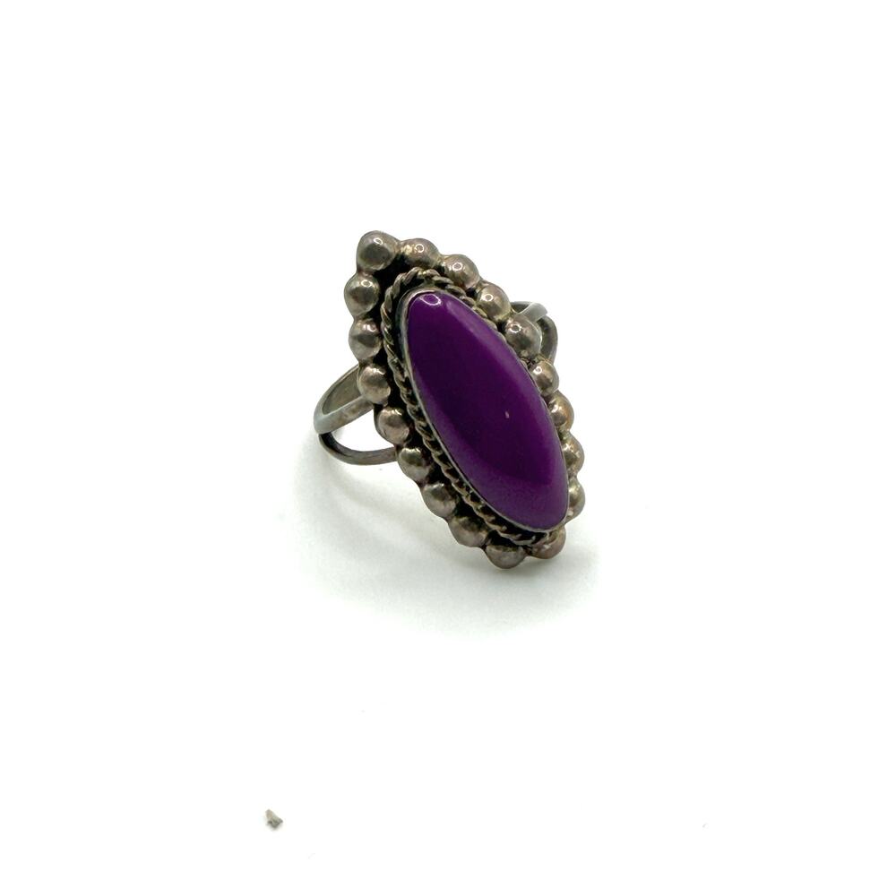 Vintage 70s Sugilite Sterling Silver Artist Signed Southwestern Statement Ring